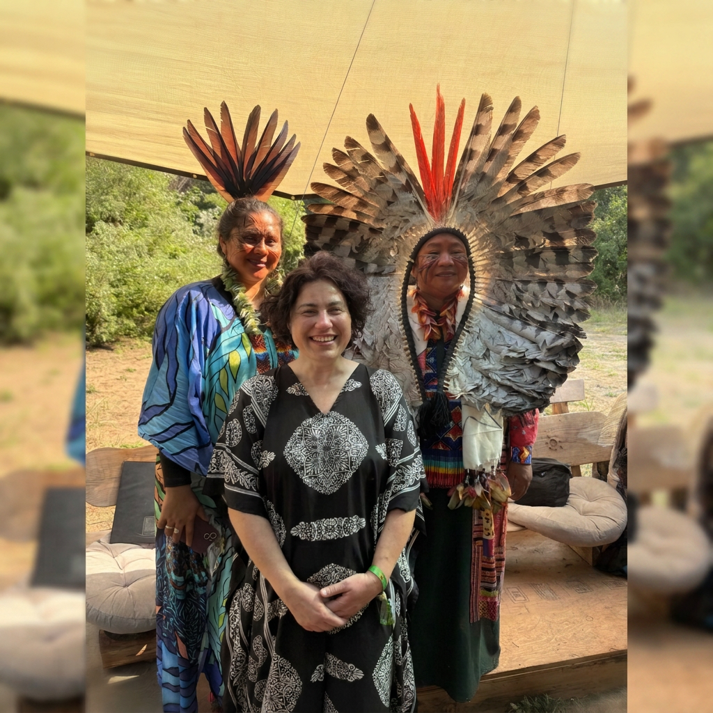 Força Feminina founder alongside Shanenawa relatives in traditional regalia